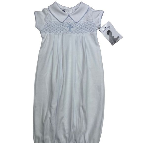 NWT Magnolia Baby Smocked Pima Cross Gown Light Blue & White NB - Picture 1 of 6